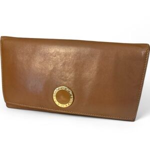 Bvlgari Brown Leather Continental Wallet with Gold Logo – Vintage Condition